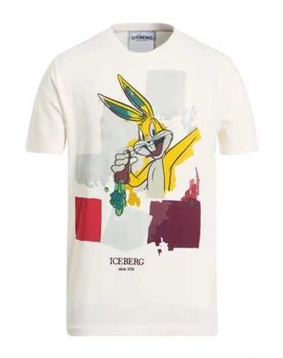 ICEBERG ICEBERG LOONEY TUNES MAN T-SHIRT CREAM SIZE XL COTTON, ELASTANE
