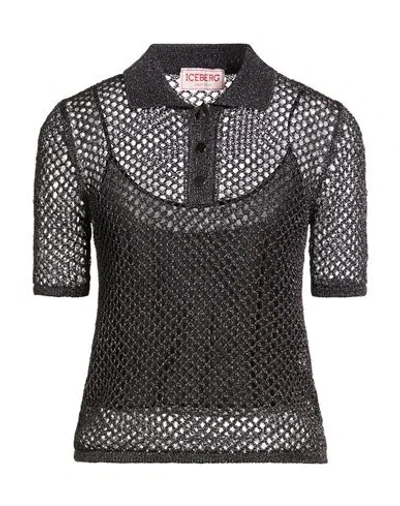 Iceberg Maglia A Polo Woman Sweater Black Size M Cotton, Polyester, Polyamide
