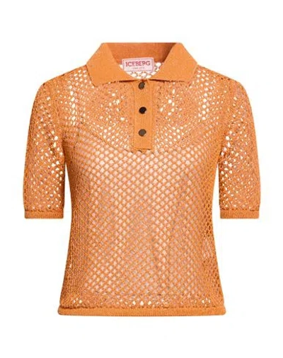 Iceberg Maglia A Polo Woman Sweater Orange Size M Cotton, Polyester, Polyamide In Gold