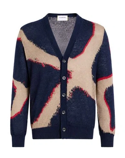Iceberg Man Cardigan Navy Size Xl Mohair Wool, Polyamide, Wool In Blue