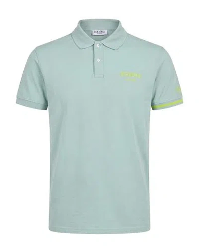 Iceberg Man Polo Shirt Sage Green Size Xxl Cotton, Elastane In Blue