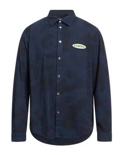 Iceberg Man Shirt Midnight Blue Size Xl Cotton