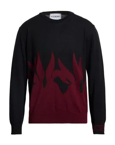 Iceberg Man Sweater Black Size Xl Virgin Wool In Multi