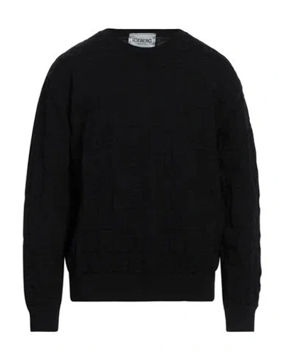 Iceberg Man Sweater Black Size Xxl Cotton, Polyamide