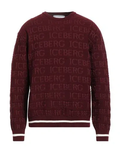 Iceberg Man Sweater Burgundy Size L Virgin Wool, Cotton In Brown