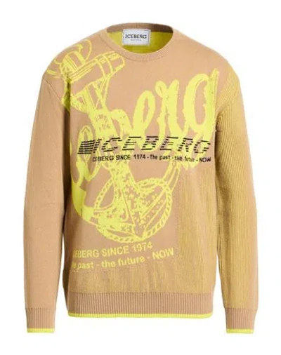 Iceberg Man Sweater Khaki Size L Virgin Wool In Nude