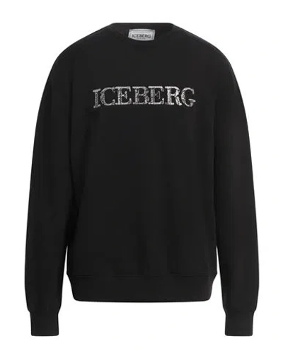Iceberg Man Sweatshirt Black Size 3xl Cotton, Elastane
