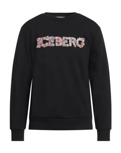 Iceberg Man Sweatshirt Black Size 3xl Cotton, Polyester