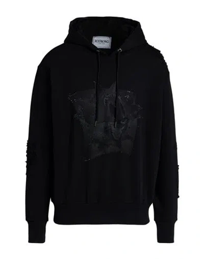 Iceberg Man Sweatshirt Black Size M Cotton, Glass