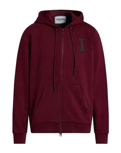 Iceberg Man Sweatshirt Burgundy Size L Cotton, Polyester