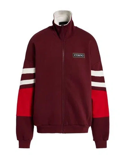 Iceberg Man Sweatshirt Burgundy Size L Cotton, Polyester