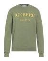Iceberg Man Sweatshirt Military Green Size L Cotton, Polyester
