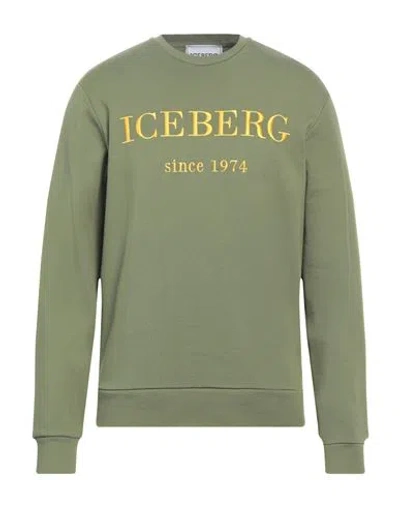 Iceberg Man Sweatshirt Military Green Size M Cotton, Polyester
