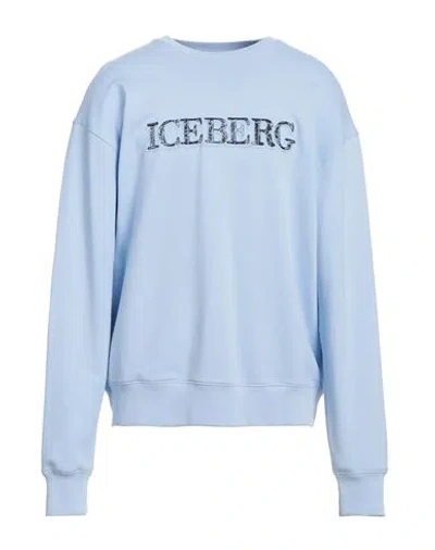 Iceberg Man Sweatshirt Sky Blue Size Xxl Cotton, Elastane