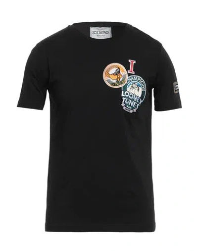 Iceberg Man T-shirt Black Size L Cotton, Polyester