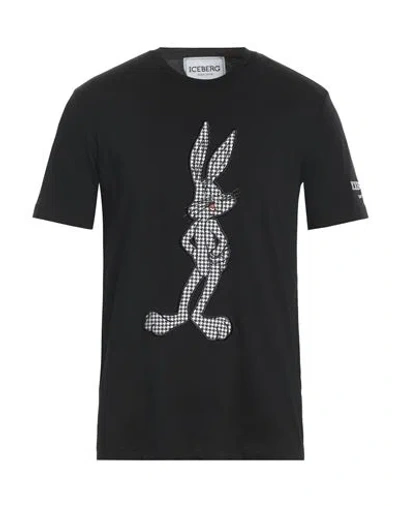 Iceberg Man T-shirt Black Size L Cotton, Polyester In Black