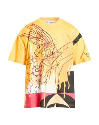 Iceberg Man T-shirt Marigold Size L Cotton, Polyester In Gold