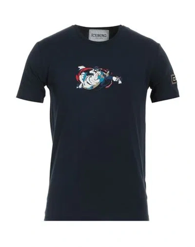 Iceberg Man T-shirt Navy Blue Size Xxl Cotton, Elastane