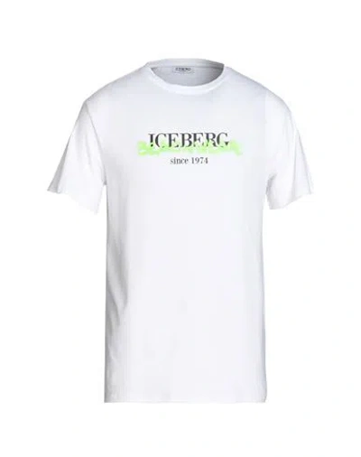 Iceberg Man T-shirt White Size S Cotton, Elastane