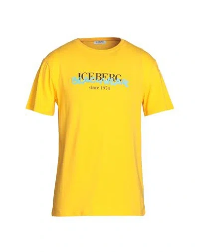 Iceberg Man T-shirt Yellow Size S Cotton, Elastane