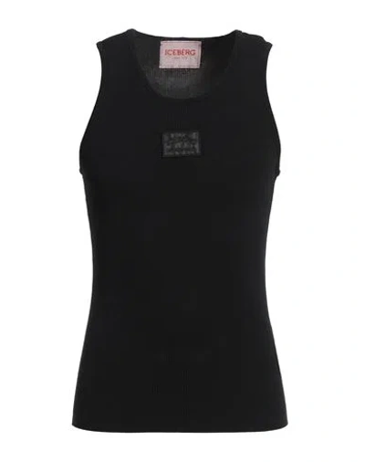 Iceberg Man Tank Top Black Size L Viscose, Polyamide