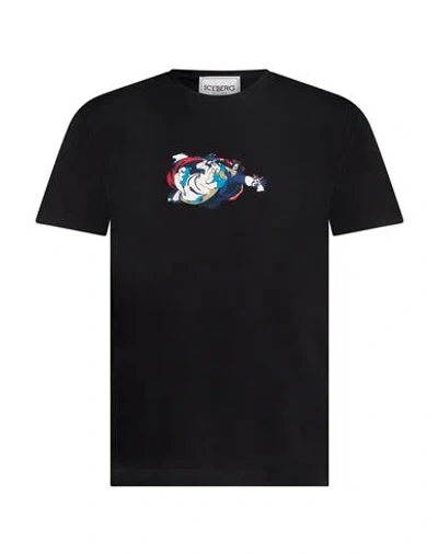 Iceberg Man T-shirt Black Size M Cotton, Elastane