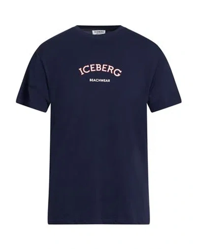 Iceberg Man T-shirt Navy Size Xxl Cotton, Elastane In Blue