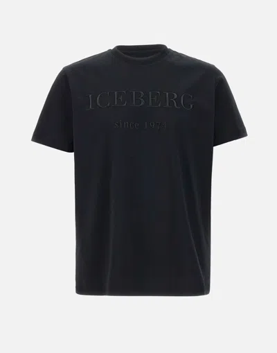 Iceberg Men's Black Cotton Crew Neck T Shirt