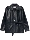 Iceberg Navy Blue Leather Jacket In Blue