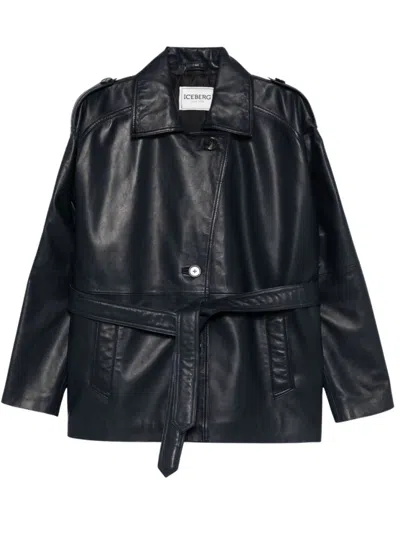 ICEBERG ICEBERG NAVY BLUE LEATHER JACKET