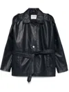 Iceberg Navy Blue Leather Jacket In Black