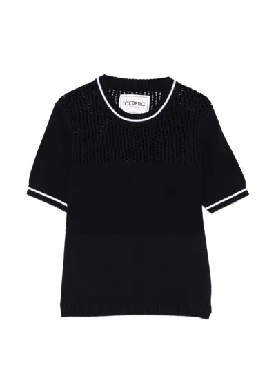 Iceberg Open-knit T-shirt In Black