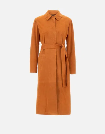 Iceberg Orange Suede Coat With Belt