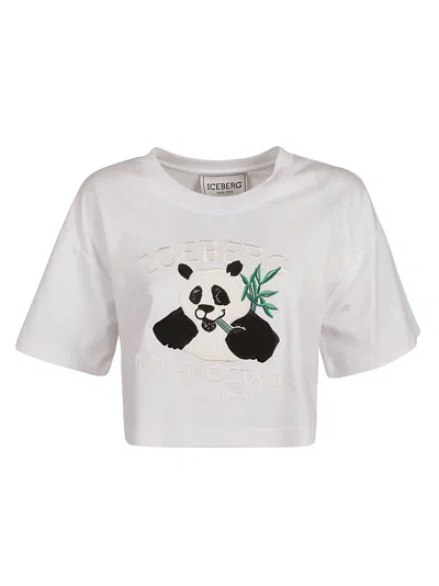 Iceberg Panda Cropped T-shirt In Bianco Ottico