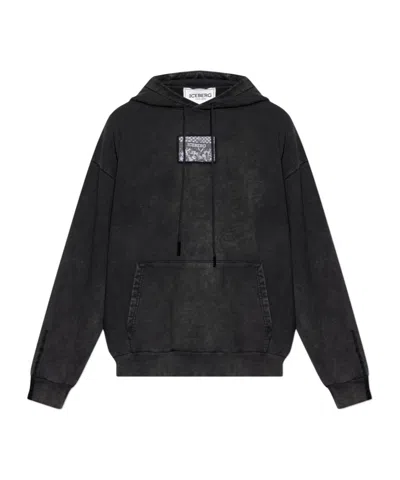 Iceberg Logo-patch Hoodie In Black