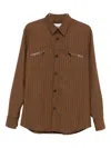 Iceberg Pinstripe Zip-pocket Shirt In Brown