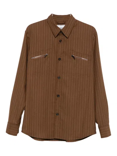 Iceberg Pinstripe Zip-pocket Shirt In Brown