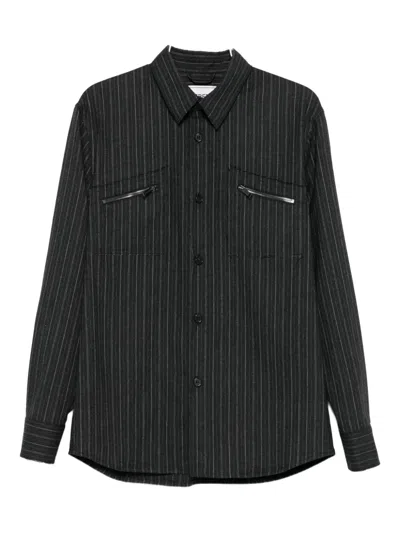 Iceberg Pinstripe Zip-pocket Shirt In Gray