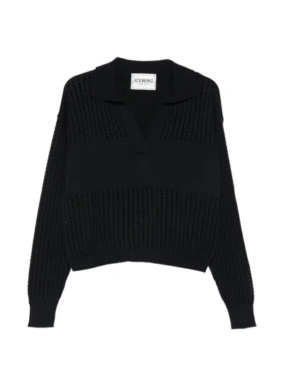 Iceberg Polo-collar Sweater In Black