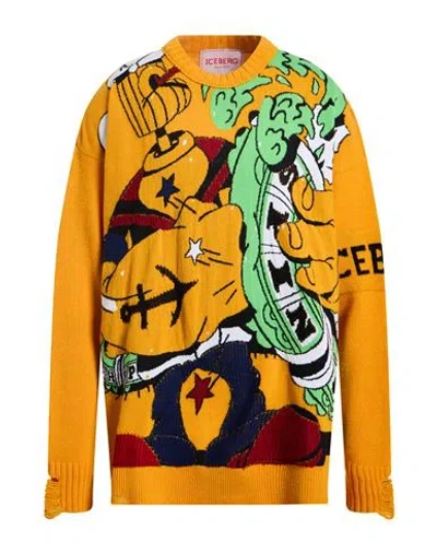 Iceberg Popeye Man Sweater Orange Size L Virgin Wool