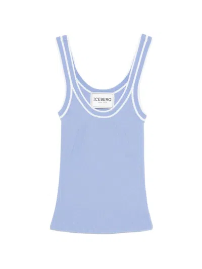 Iceberg Ribbed Trim Knit Top In Blue