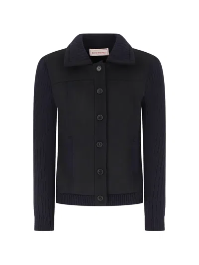 Iceberg Ribbed-knit Panelled Jacket In Blue