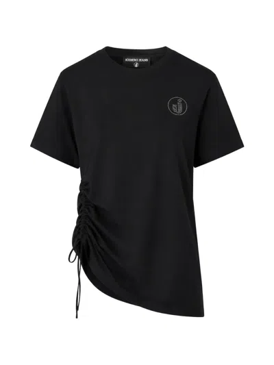 Iceberg Ruched Asymmetric Logo T-shirt In Black