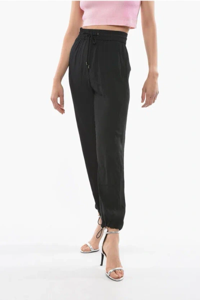 Iceberg Silk-blend Joggers With Ankle Drawstrings In Black