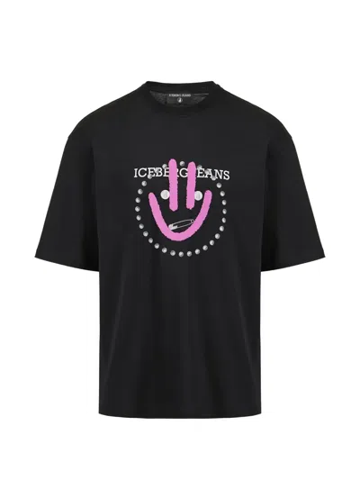 Iceberg Smile-print Cotton T-shirt In Black