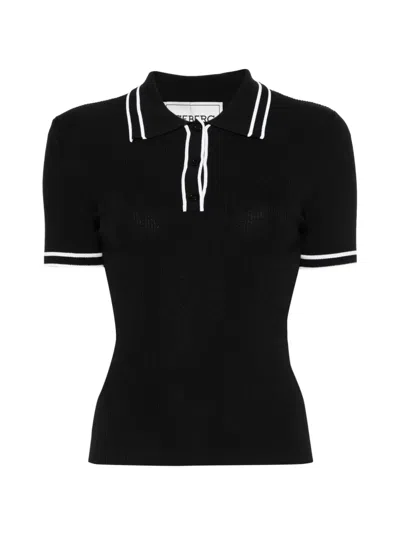 Iceberg Stripe Knit Polo Top In Black