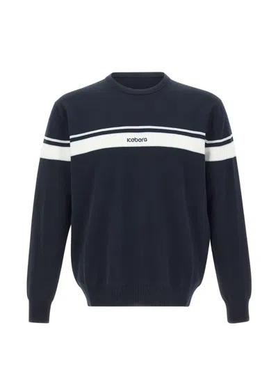Iceberg Striped Logo Embroidered Sweater In Blue