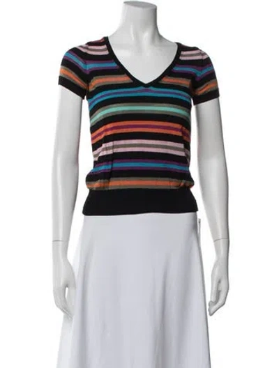 Pre-owned Iceberg Striped V-neck Top In Black