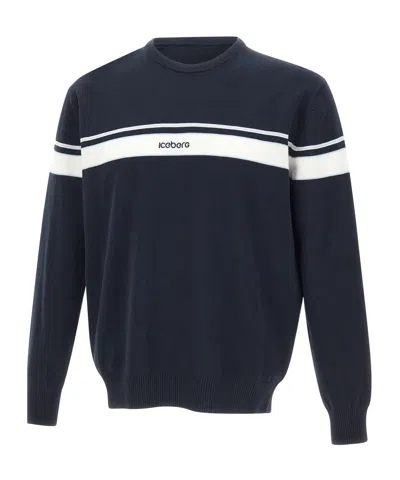 Iceberg Stripes And Logo Crew Neck Jumper In Brown