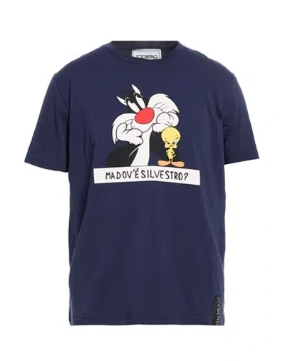 Iceberg T-shirt Jersey Looney Tunes Man T-shirt Navy Size Xl Cotton, Elastane In Blue